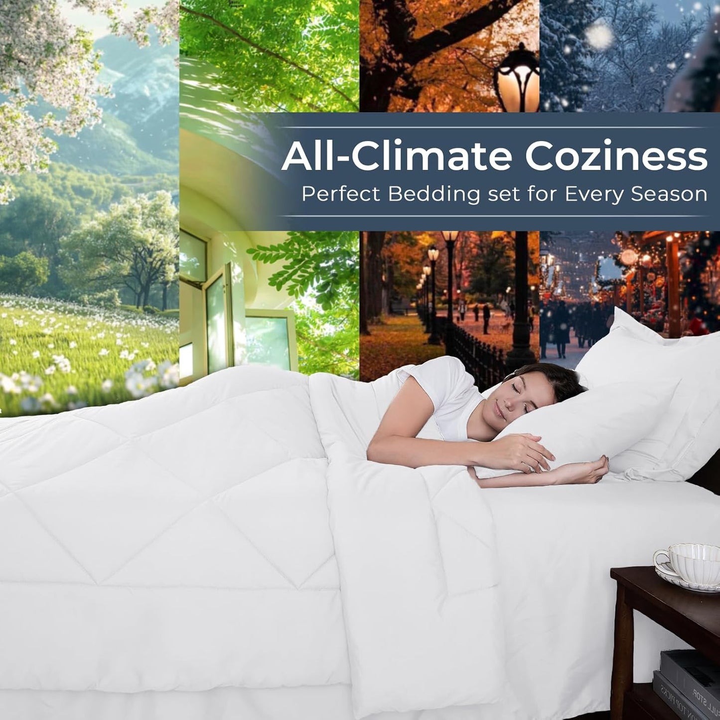 HEVUMYI King Comforter Set - 7-Piece All Season Bed in a Bag King, Ultra Soft Bedding Set with Comforter, Flat Sheet, Fitted Sheet, Pillowcases, Pillow Shams, White