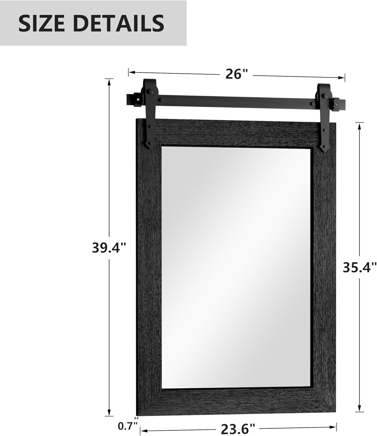 Farmhouse Bathroom Mirrors 26”x40” Black Rustic Wall Decor Mirror for Vanity Barn Door Style Wall Mirror for Entryway Living Room