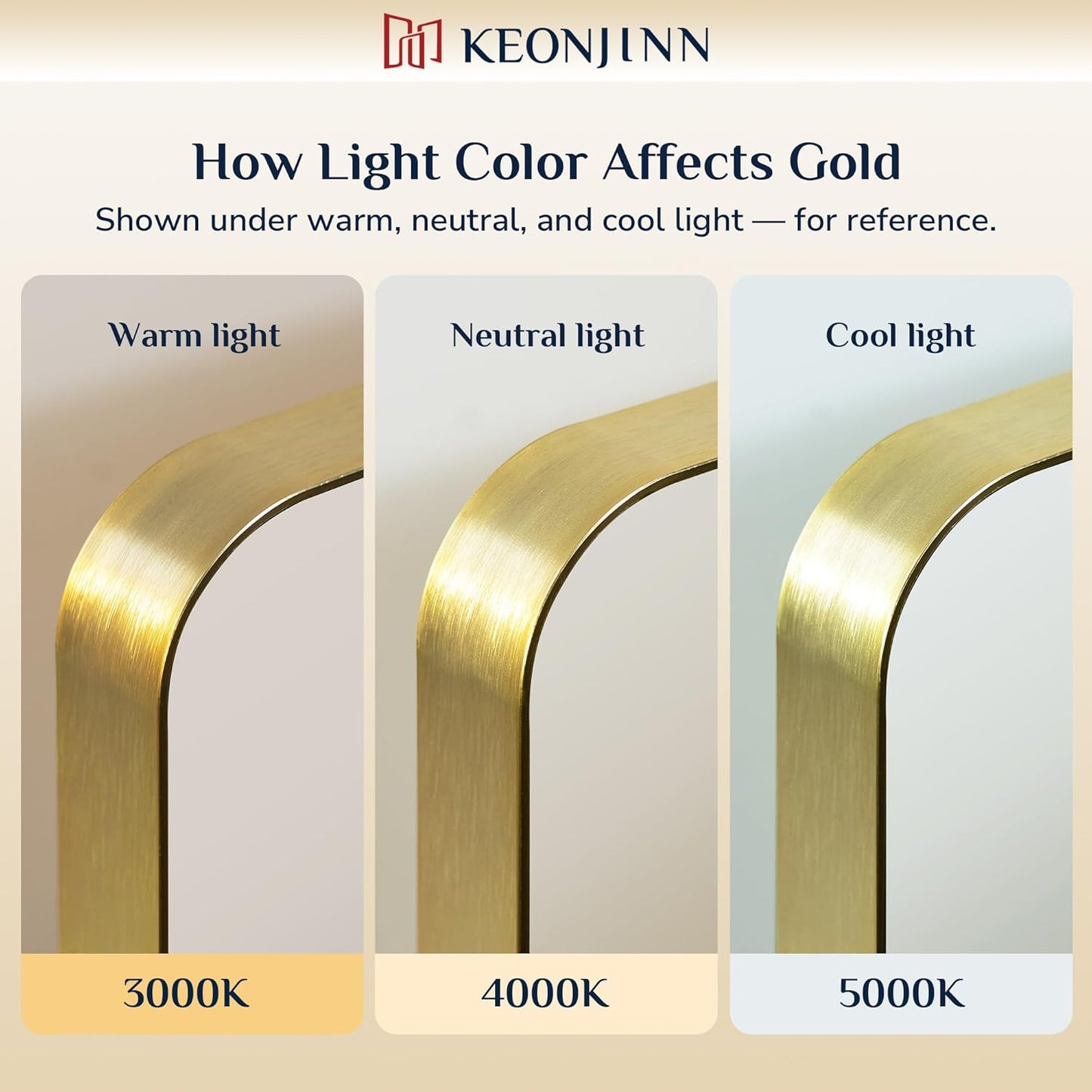 Keonjinn Gold Bathroom Mirrors for Wall 42” x 20” Large Rounded Rectangle Gold Vanity Mirror, Brushed Brass Mirror with Metal Frame, HD Tempered Glass, Decorative Farmhouse Mirror(Horizontal/Vertical)