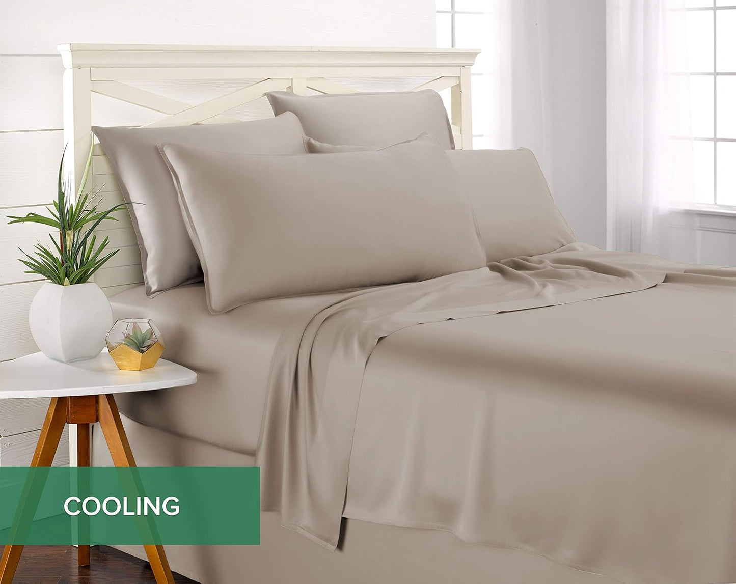 Full Sheets by Pure Bamboo, Genuine 100% Organic Viscose Derived from Bamboo Bed Sheet Set, Luxuriously Soft & Cooling, Double Stitching, Lifetime Quality Promise (Full, Sand)