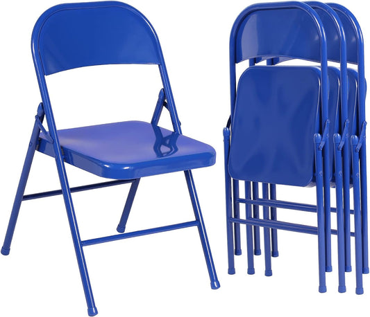 VECELO Metal Folding Chairs 4 Pack, Double Hinged Steel Frame Easy Foldable&Stackable for Office Kitchen Dinning Wedding Patio and Garden
