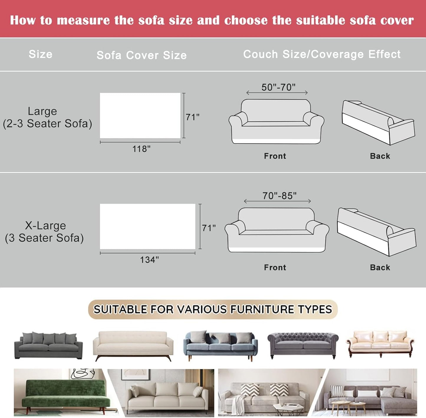 VM VOUGEMARKET Thick Faux Rabbit Fur Couch Cover 1-Piece Non-Slip Warm Soft Cozy Sofa Covers,Fluffy Plush Sofa Slipcover Furniture Protector for Kids,Pets(Grey,71" x 118")