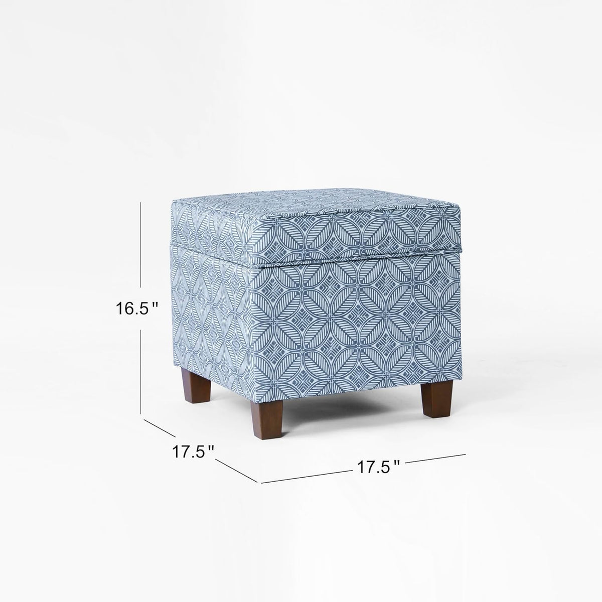HomePop Home Decor | K7342-A874 | Classic Square Storage Ottoman with Lift Off Lid | Ottoman with Storage for Living Room & Bedroom, Blue Indigo Print, Large