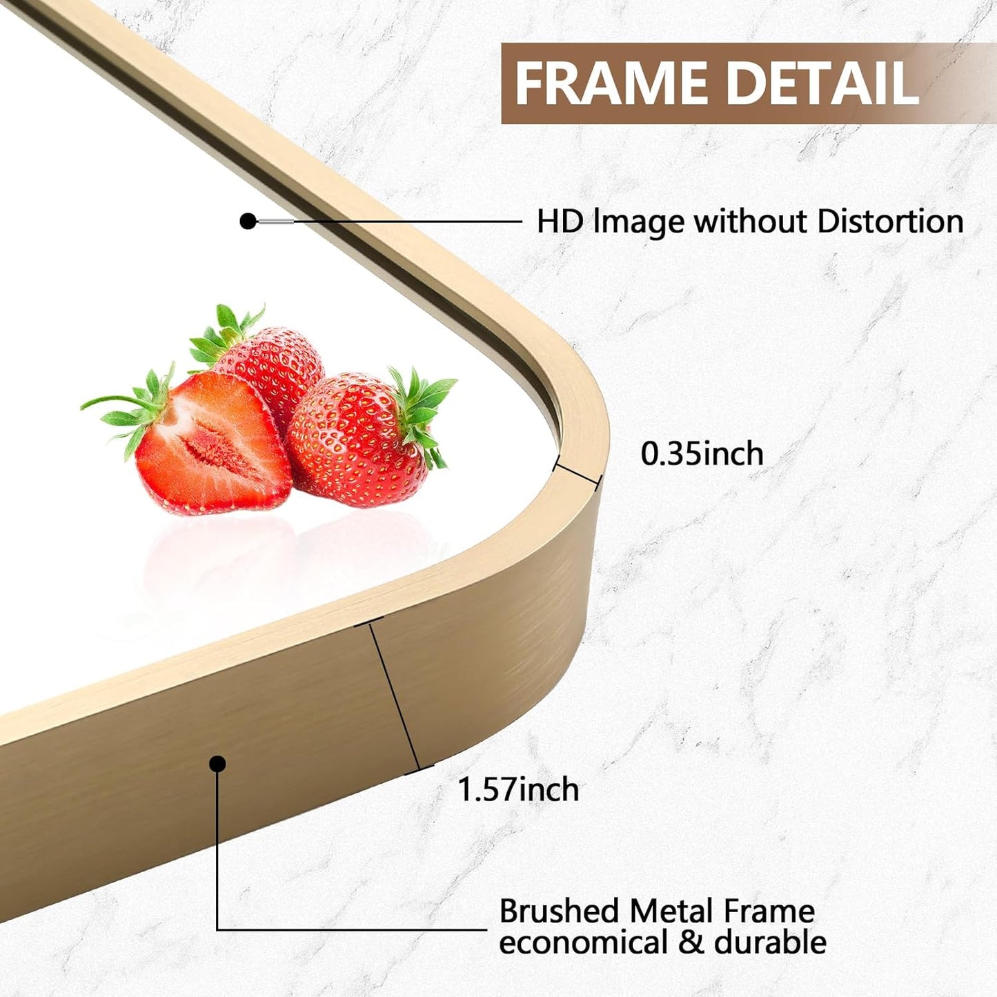 Gold Mirror, 22x30 Inch Framed Rectangle Mirror with Rounded Corner, Brushed Brass Mirror, Gold Bathroom Mirror for Over Sink, Vanity, Living Room, Bedroom, Horizontal/Vertical