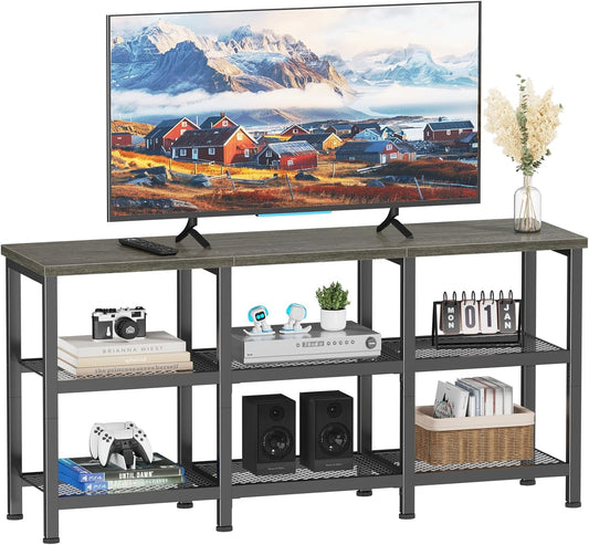 Furologee TV Stand, 43 Inch Entertainment Center with 3-Tier Storage Shelves, Industrial Media Console Table for TVs up to 50 Inch, Television Stands for Living Room, Bedroom, Light Black Oak