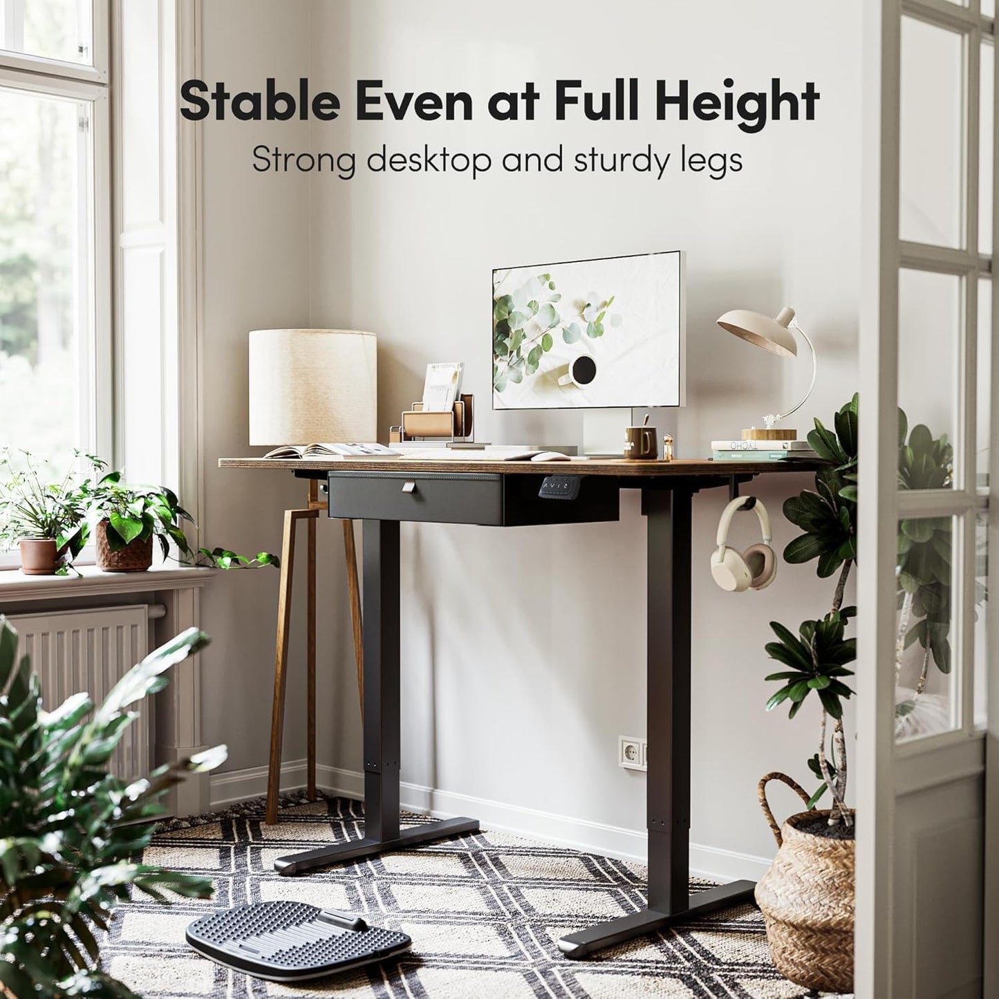 BANTI 55x24 Inches Electric Standing Desk with Drawer, Adjustable Height Sit Stand Desk, Stand Up Home Office Desk, Ergonomic Computer Desk, Rustic Brown