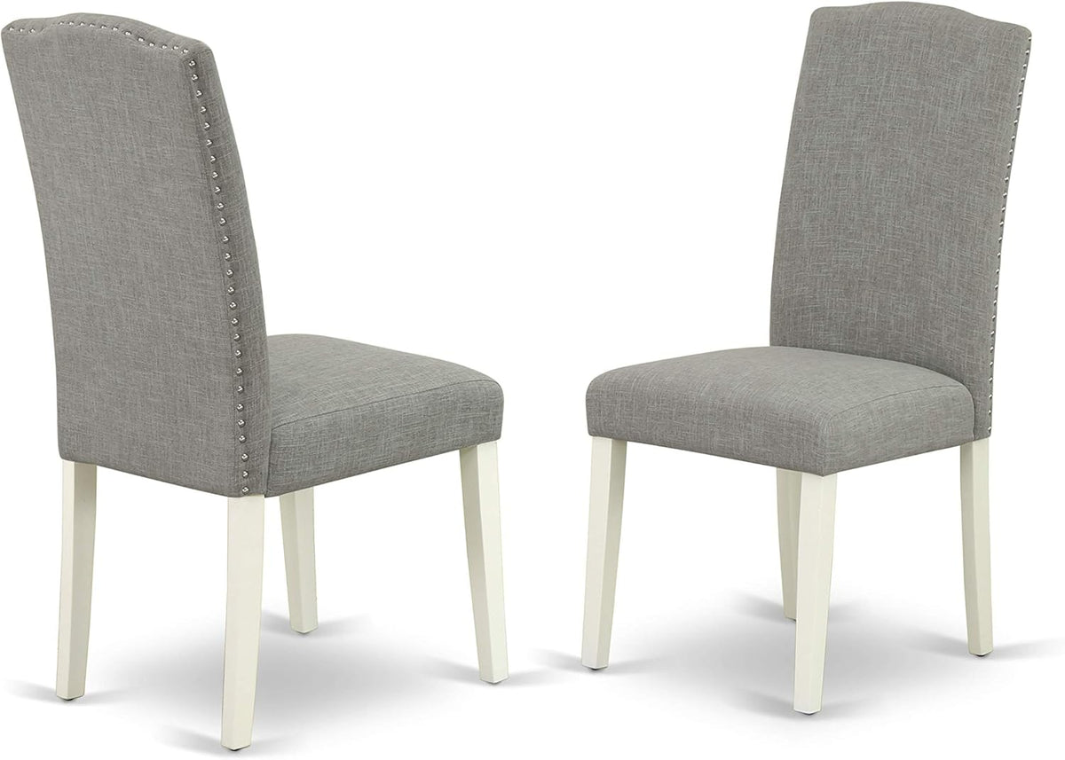East West Furniture CAEN5-LWH-06 5 Piece Dining Room Furniture Set Includes a Rectangle Dining Table and 4 Dark Shitake Linen Fabric Upholstered Parson Chairs, 36x60 Inch, Linen White