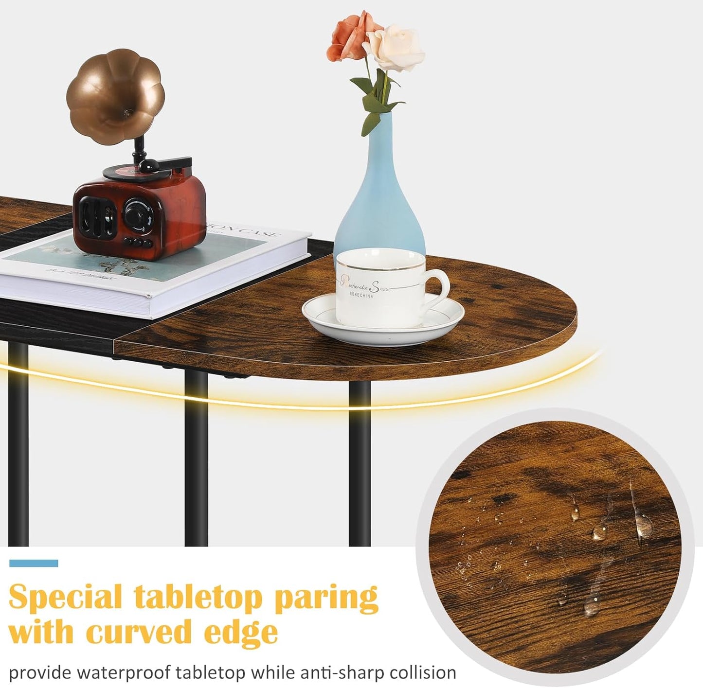 OYEAL Small Round Coffee Table for Living Room Farmhouse Oval Center Table Circular Coffee Table with 2-Layer Storage and Opening Shelf for Display,Small Space,Home Office,Black & Brown