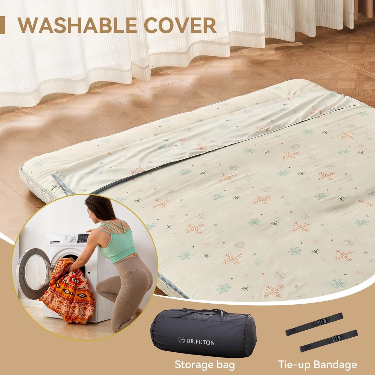 Dr.Futon Japanese Floor Futon Mattress Extra Thick Folding Roll Up Bed Topper Mat for Guest,Lounger and Tavel