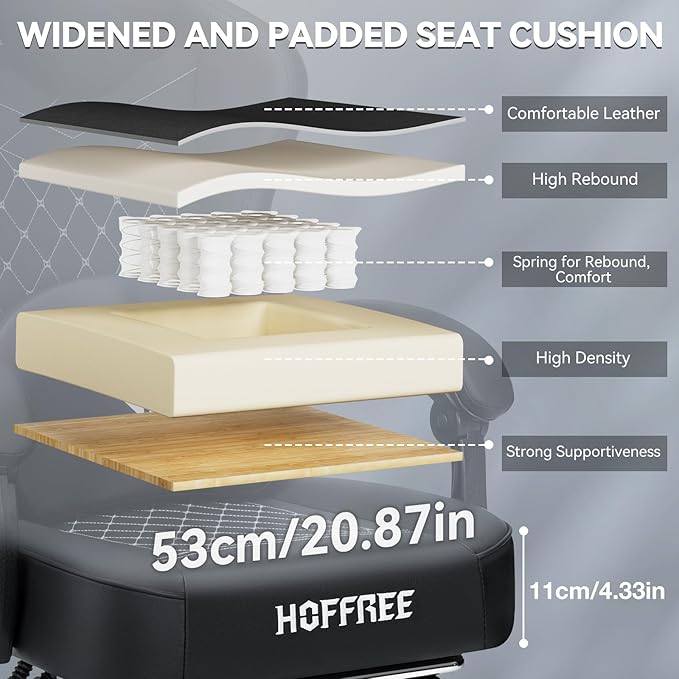 HOFFREE Gaming Chair with Speakers Massage Computer Gaming Chairs for Adults Reclining Bluetooth Game Chairs with Pocket Spring Cushion Video Game Chair with Footrest Computer Office Desk Chair Black