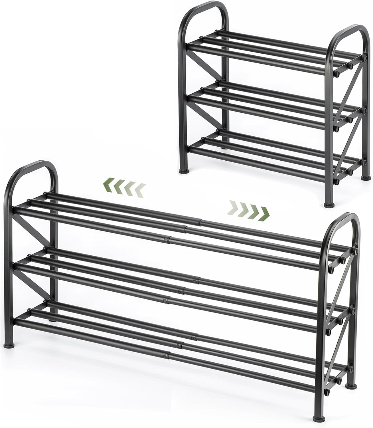 3-Tier Shoe Rack for Closet, 16"-33" Expandable ShoeRackAdjustable for Entryway Closet Doorway SturdyMetal, Black