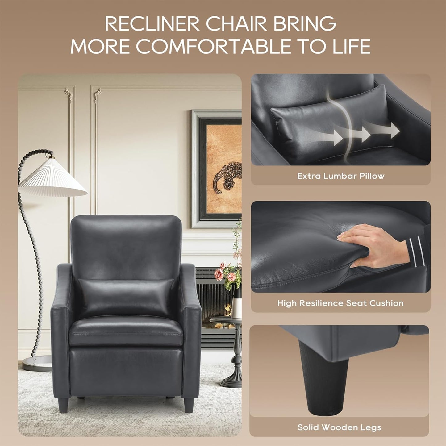 COLAMY Pushback Electric Recliner Chair Set of 2, Premium Leather Upholstery with Adjustable Angles, Extra Lumbar Pillow, Built-in Charging Port, Business-Casual Style for Living Room,Grey
