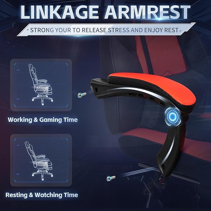 Gaming Chairs for Adults, Computer Chair with Footrest, High Back, Big and Tall Gamer Chair‘s with Massage Lumbar Support, 360° Swivel Height Adjustable Computer Chaires, Dark Red