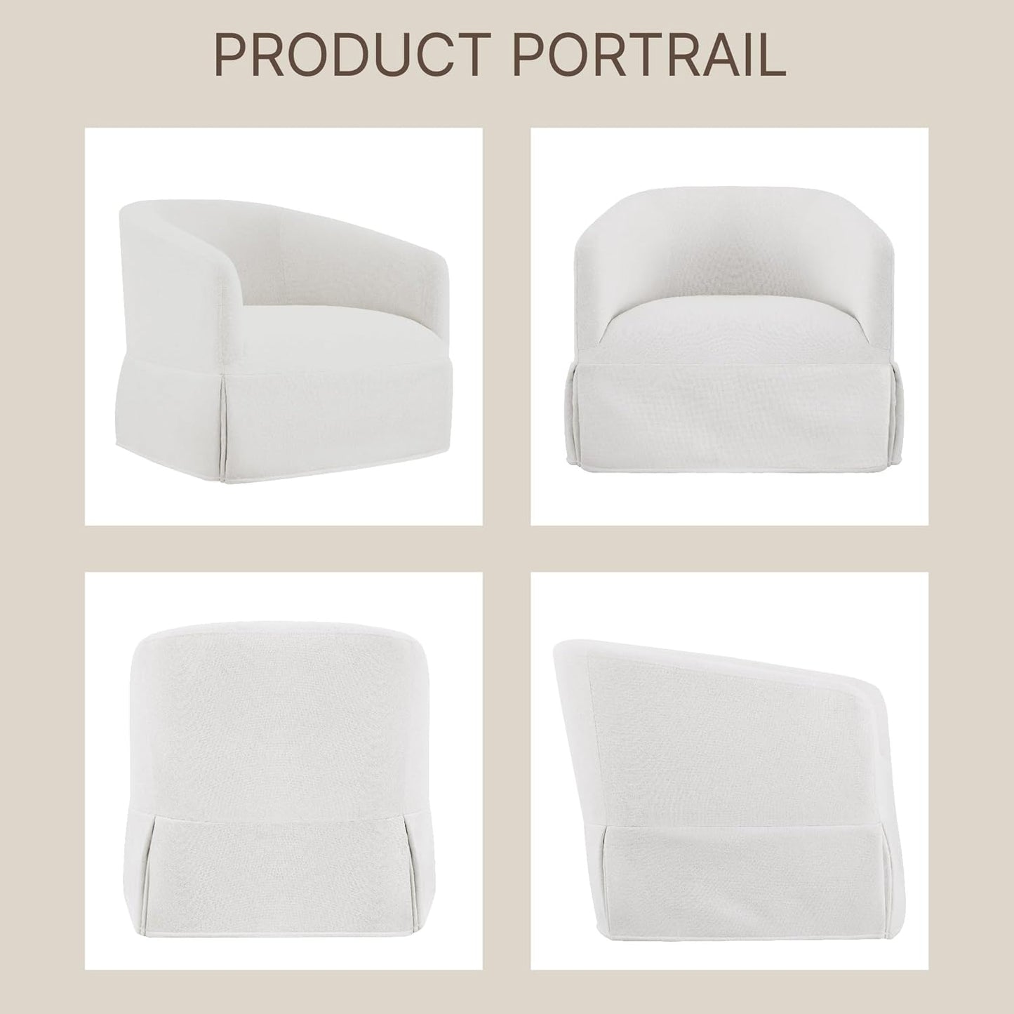 Swivel Accent Chair Set of 2, 360 Degree Performance Fabric Armchair Modern Barrel Chairs Armchair for Living Room Bedroom Home and Office,Cream White
