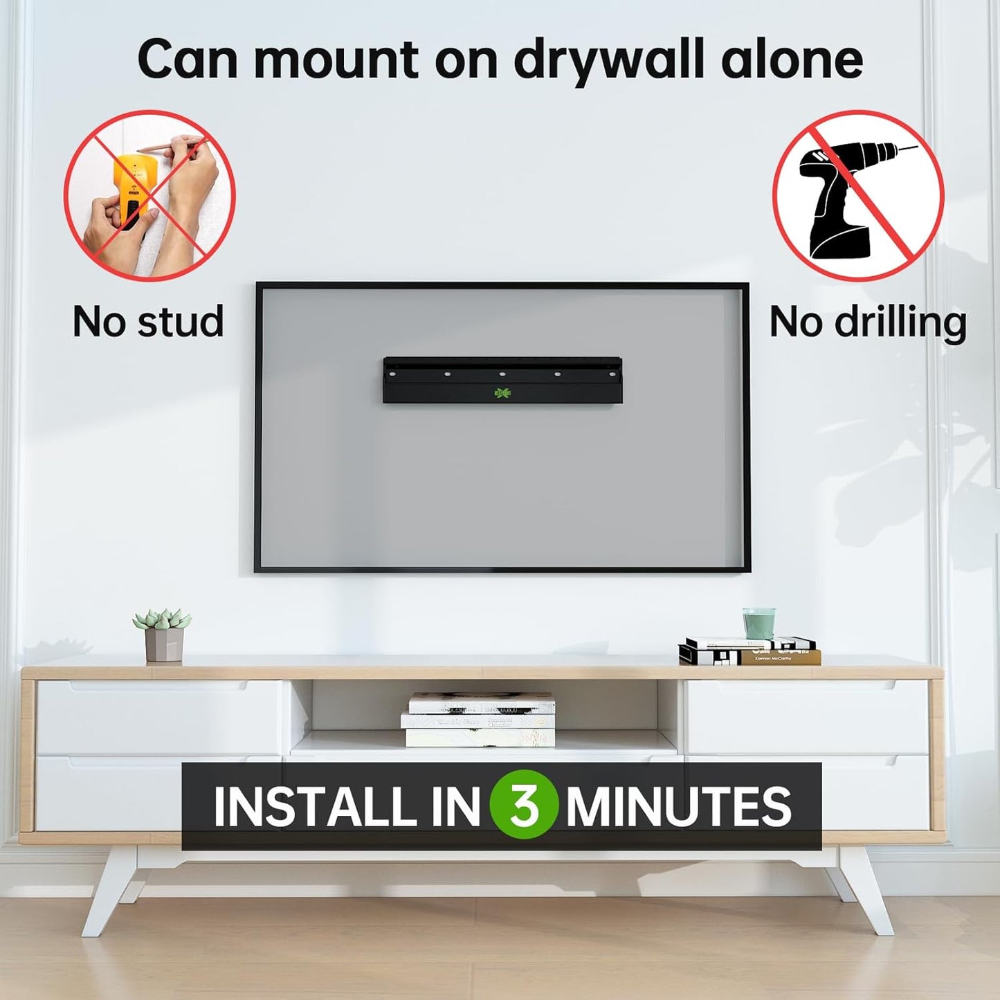 No Stud TV Wall Mount Low Profile for Most 26-60" Televisions up to 100 lbs,No Dril Monitor Mount for Drywall, Studless Wall Mount Bracket Max VESA 400x400mm for Flat Screen&Curved TVs, Easy Install