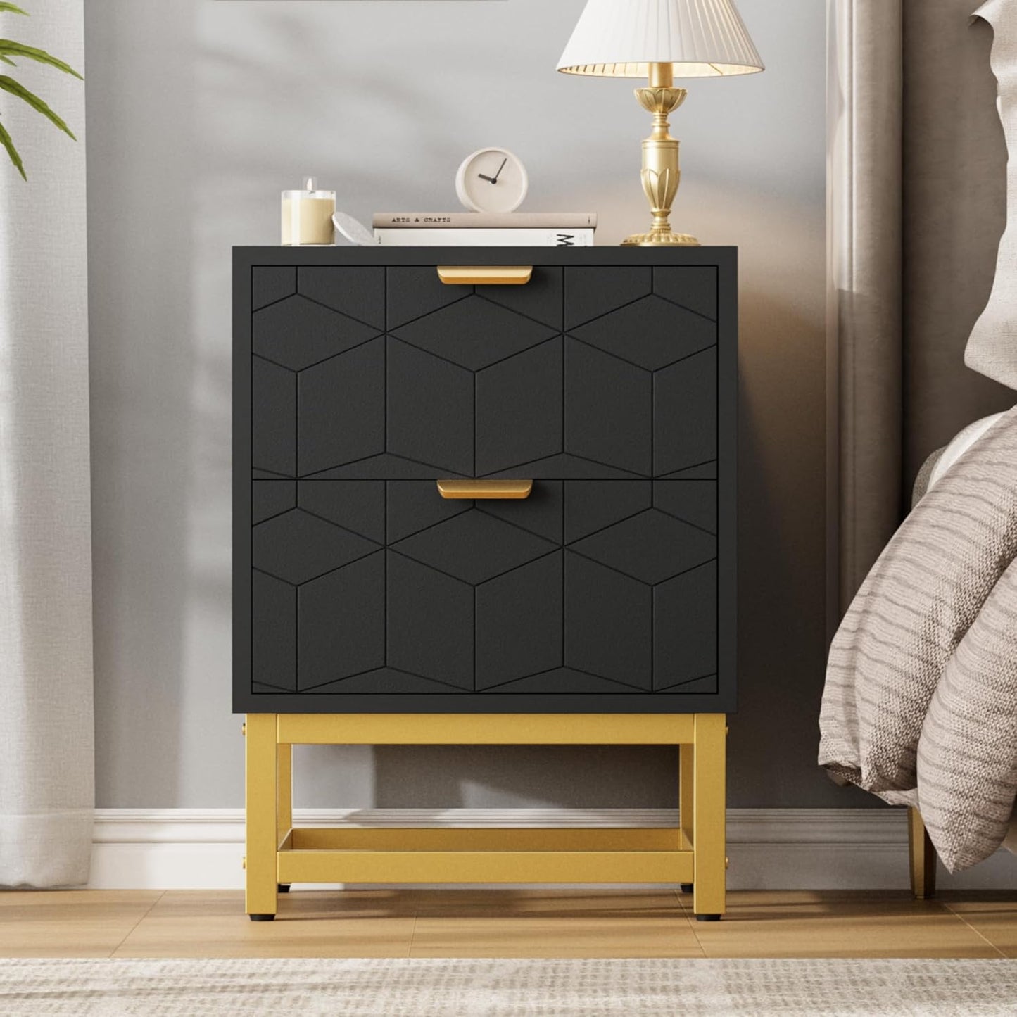 GAOMON Black 2 Drawer Dresser, Small Dresser＆Chest of Drawers, Modern Nightstand for Bedroom, End Table with Drawer for Living Room, Hallway, Entryway