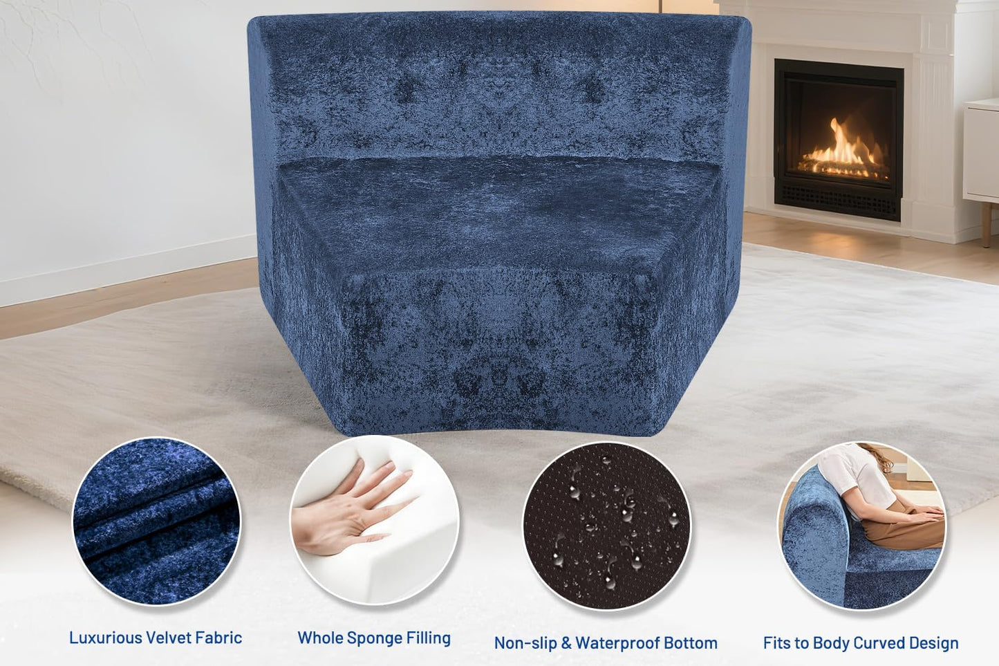Homguava Modular Sectional Sofa, Memory Foam Couch Single Sofa Chair with Deep Seat, Modern Upholstered Sofa Couches for Living Room Apartment Office, No Assembly Required, Blue
