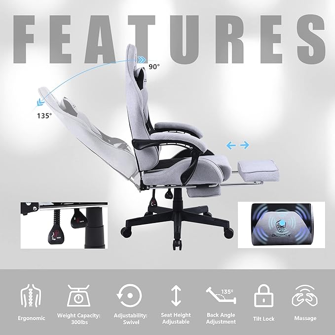 Dowinx Gaming Chair with Pocket Spring Cushion, Computer Office Game Chair, Linkage Armrests and Footrest, High Back Ergonomic Computer Chair with Lumbar Support Task Chair with Footrest(Black Grey)