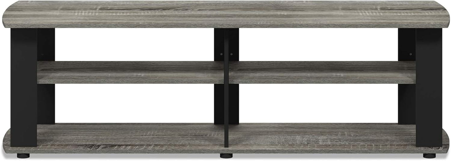 FURINNO Nelly Entertainment Center TV Stand, Short 43.3"(W) x13.4(H) x13.1(D), French Oak Grey/Black