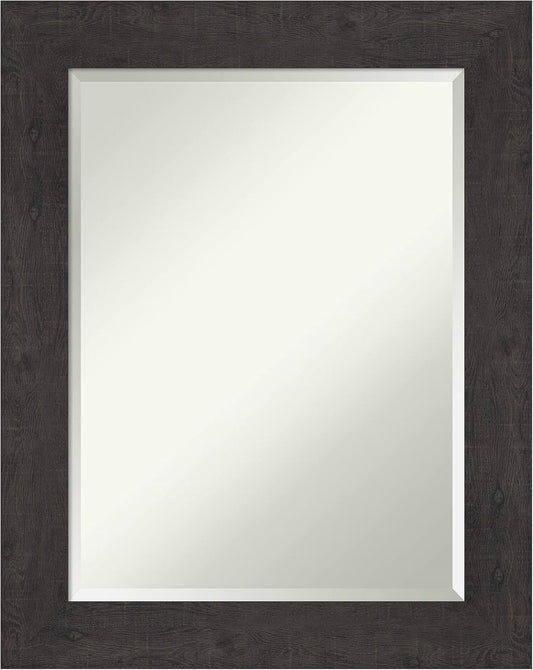 Amanti Art Brown Bathroom Mirror for Over Sink, 30x24 Rustic Plank Espresso Rectangle Vanity Mirror, Medium Rustic Farmhouse Frame, Hangs Horizonally and Vertically, Bathroom Wall Decor, Beveled Edge
