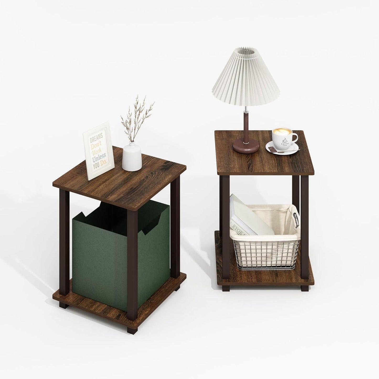 Furinno Simplistic End Table, 2-Pack, Plastic Frame, Black Walnut/Brown