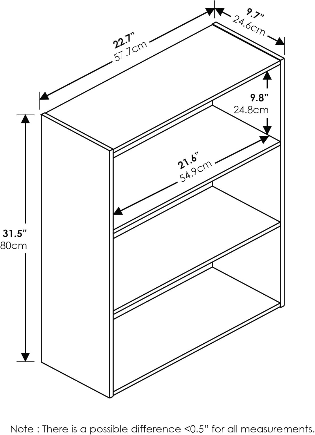 Furinno Pasir 3-Tier Open Shelf Bookcase, French Oak Grey