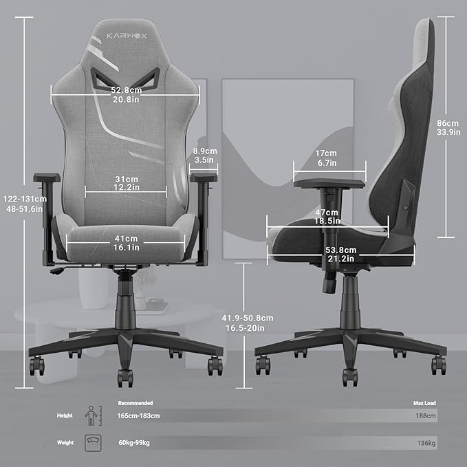 KORNOX Gaming Chair Fabric Ergonomic for Adults, Office Chair High Back,Desk Chair Racing,Task Chair Cloth Adjustable Swivel,Game Chair with Headrest and Lumbar Support for Teens,Silver Grey