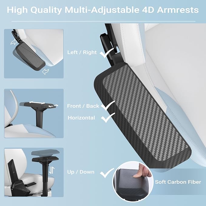 KORNOX Ergonomic Gaming Chair PU Leather with Footrest for Adults,Office Chair High Back,Gaming Chair Racing Height Adjustable for Teens,Game Chair with Headrest and Lumbar Support for Girl,White