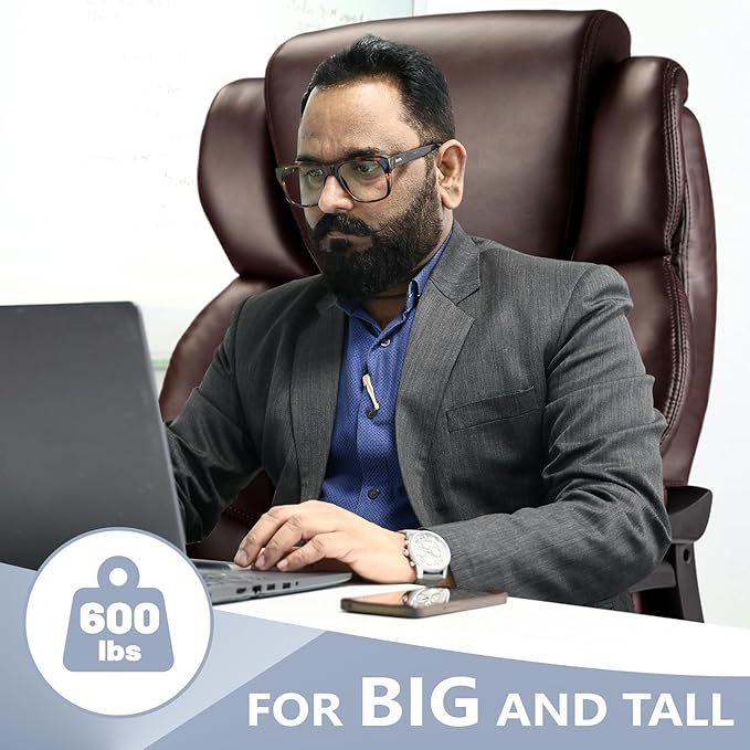 800lbs Big and Tall Office Chair, Executive Chair with Adjustable Headrest, High Back Extra Wide Seat, Heavy Duty PU Leather for Home Office, Comfortable Large Computer Desk Chair