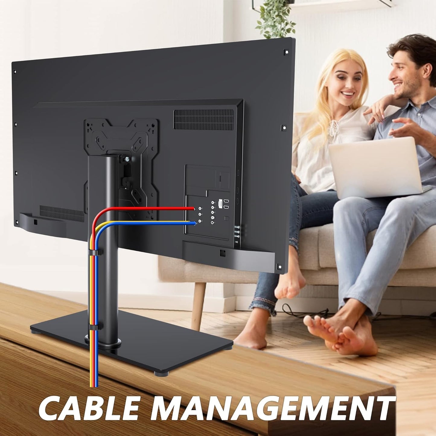 Universal TV Stand Base, Table Top TV Stand for 17-43 Inch LCD/LED TVs, Height Adjustable Monitor Mount Stand with Tempered Glass Base Holds up to 88lbs VESA 200x200mm, TS103