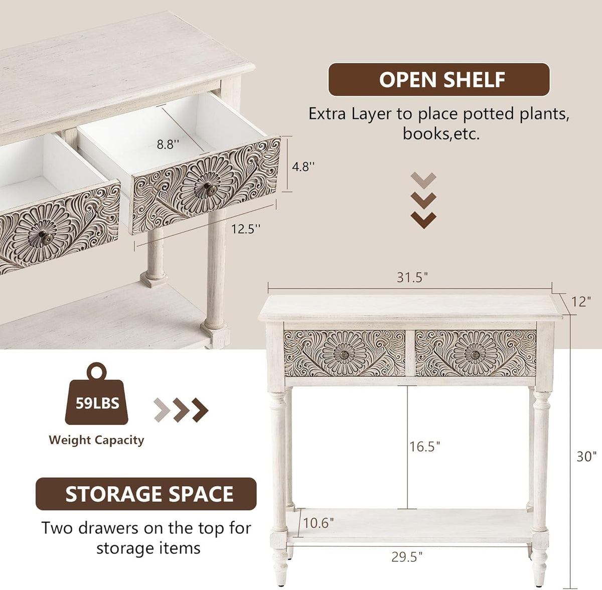 COSIEST Console Table with 2 Drawers, MDF Narrow Entryway Table with Storage Shelf, Wood Accent Sofa Table for Living Room, Entrance, Hallway, Couch, Light Grey
