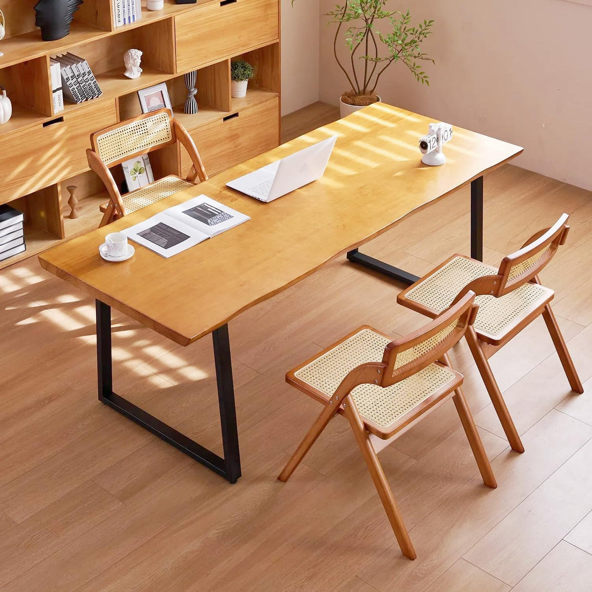 Simple Rattan Dining Chair Set of 2, Foldable Lounge Chair, Suitable for Living Room, Dining Room, Bedroom Desk Office Chair (Walnut Color Set of 2)
