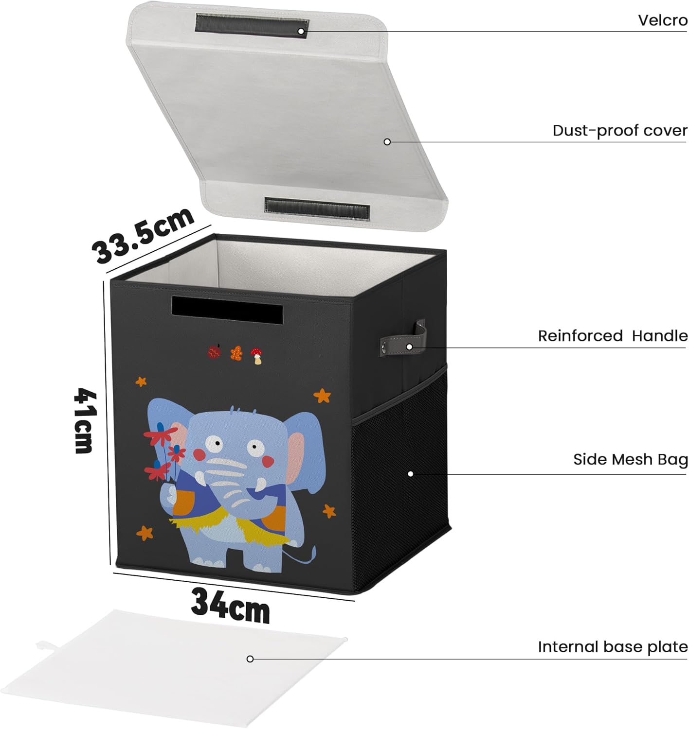 40L Large Toy Storage Box with Lid, Large Toy Box Chest for Kids, Girls and Boys, Nursery Room and Living Room, 13"x13" x16" (black-animal)