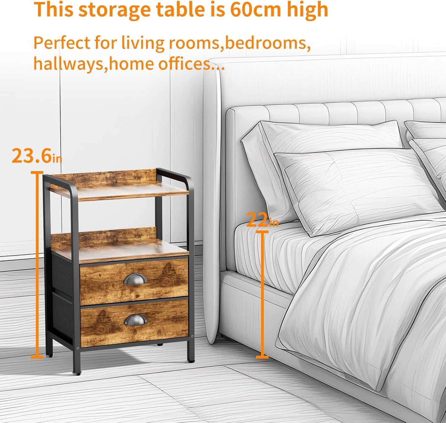 Nightstand Bedside Table with 2 Drawers Small Kids Night Stand for Bedroom Bed Side Table with Storage,Dresser Cabinet Chest of Drawer 15.7" L x 11.0" W x 23.6" H