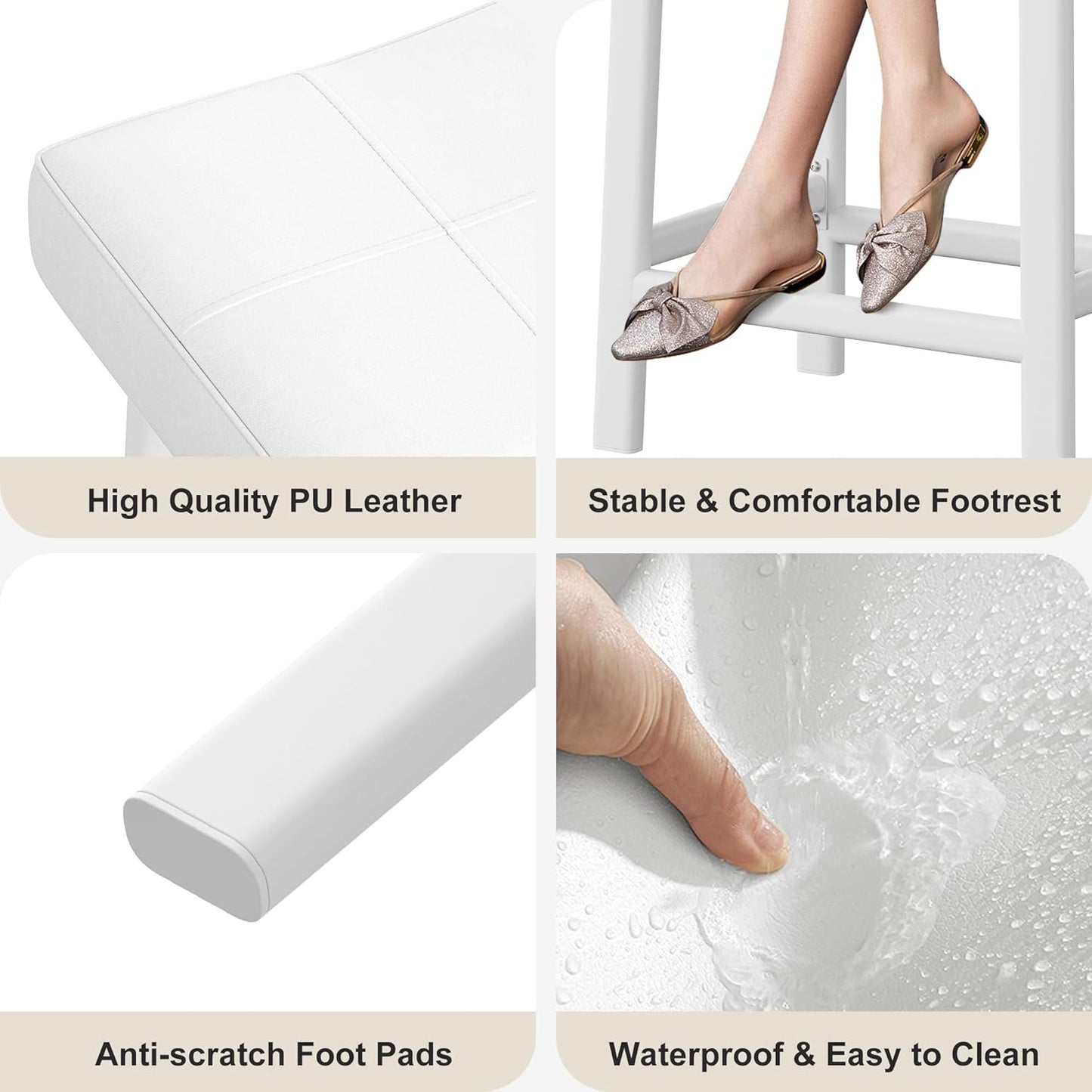 GarveeHome Counter Height Bar Stools Set of 2, 24 Inch Barstools for Kitchen Island Counter, Upholstered Padded Saddle Chairs with Curved Cushion, Easy Assembly, White