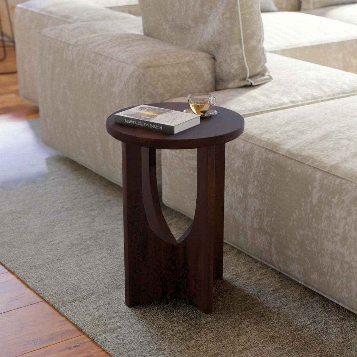 Relso Stupa Solid Wood End Table – 22" Tall Round Side Table for Living Room or Bedroom, Handcrafted Accent Table in Walnut Finish, Easy Assembly, Modern Minimalist Design for Small Spaces