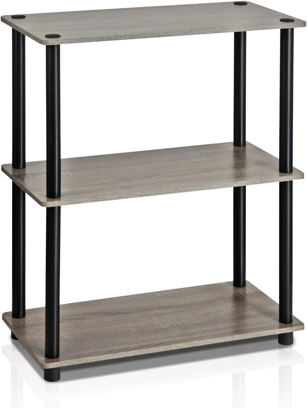 Furinno Turn-N-Tube Display Rack, 3-Tier Single, French Oak Grey/ Black