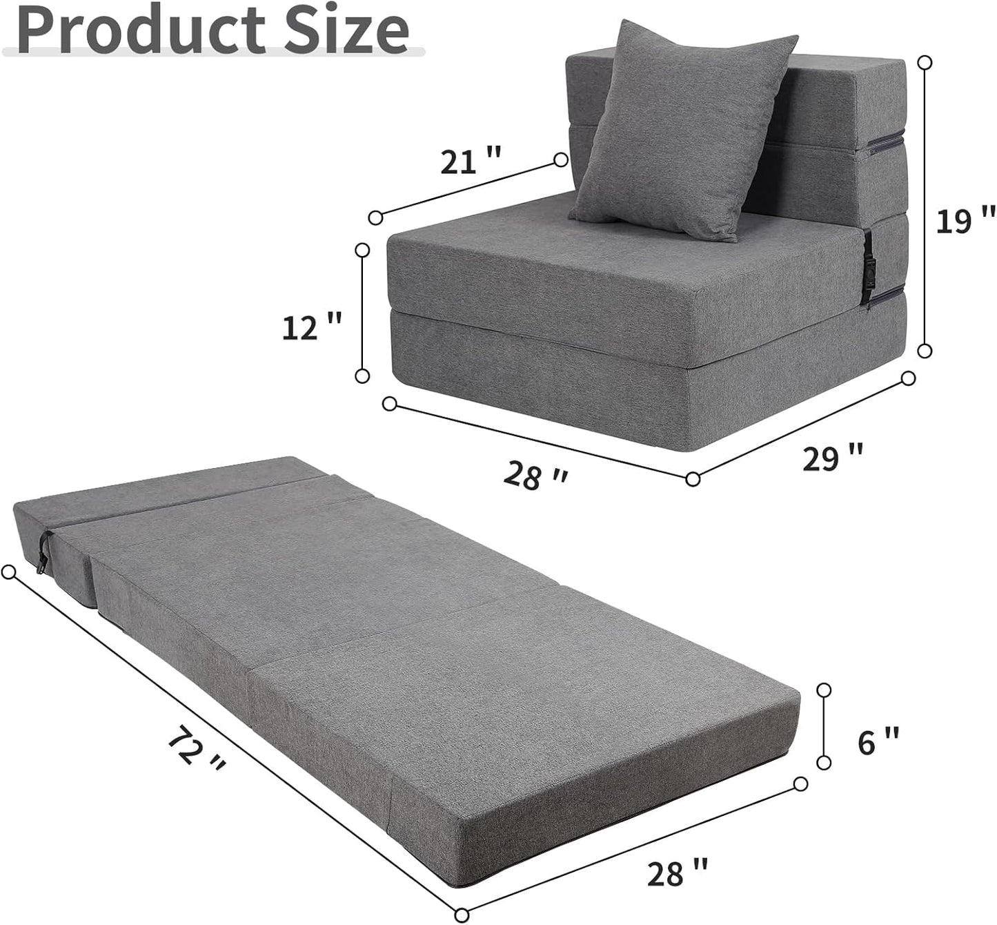 Folding Sofa Bed, High-Density Memory Foam Sofa Bed with a Fluffy Pillow, Floor Couch Guest Bed, Single Size, Dark Grey