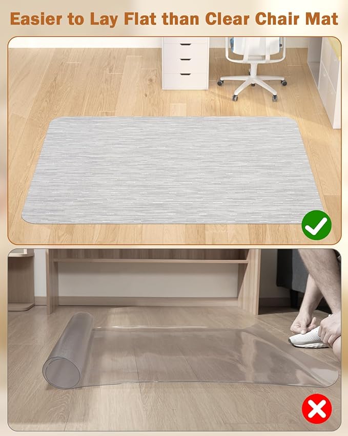 Blvornl Office Chair Mat for Hardwood Floor, 35.4"*47.2" Desk Computer Chair Mat for Hard Wood, Large Anti-Slip Hard Floor Protector, PVC Mat Desk Rug for Office and Home Silver Grey