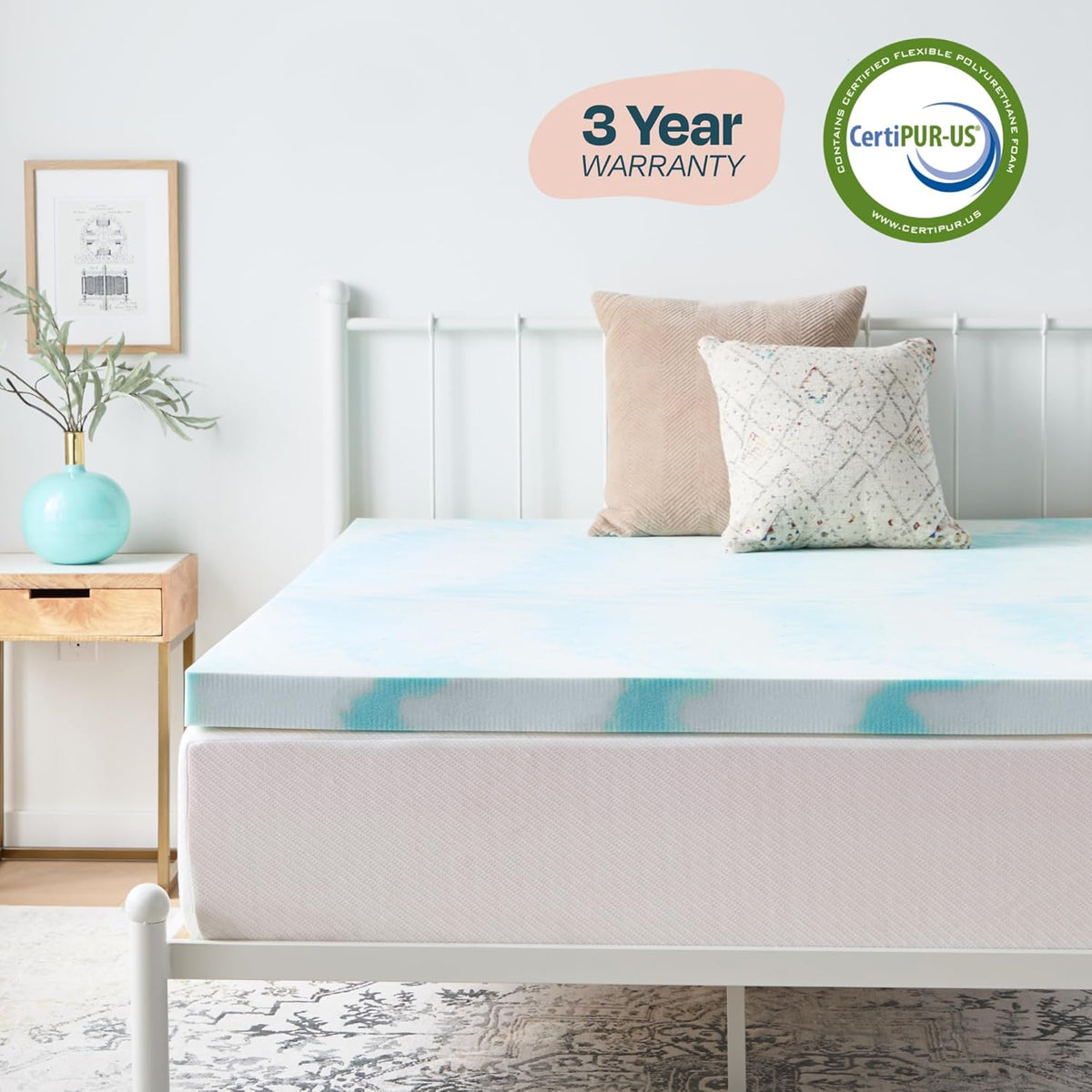 Linenspa 3 Inch Gel Swirl Memory Foam Mattress Topper – Cooling Gel Infused – Pressure Relieving Bed Topper - Mattress Pad – CertiPUR Certified - Twin XL Size
