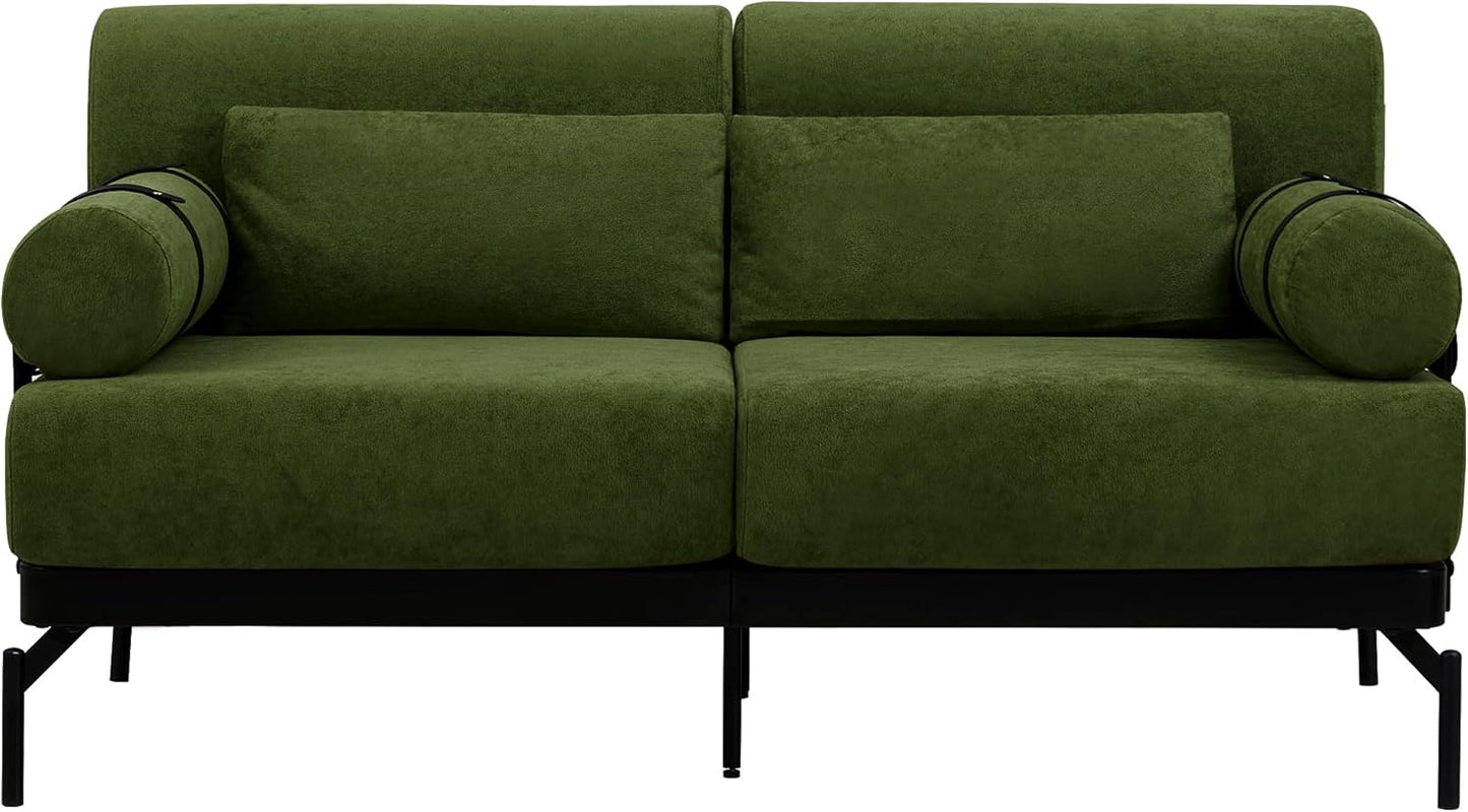 Modern Loveseat Sofa 59" Sofa Couch 2-Seater Sofa with Flexible USB Ports, Unique Cylindrical Armrests for Living Room, Green