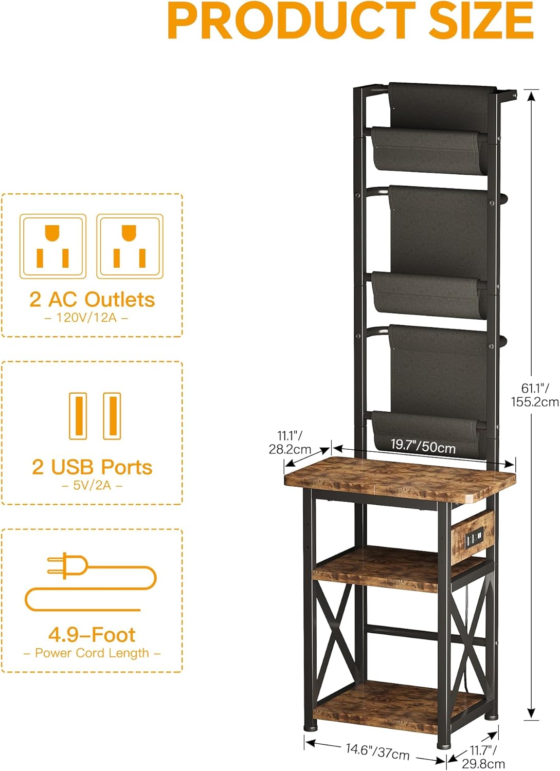 Record Player Stand with Power Outlet, 6 Tier Vinyl Record Display Shelf, Record Player Table with album storage up to 200 Albums, Console Organizer Display Shelf, Gifts for Music Lovers