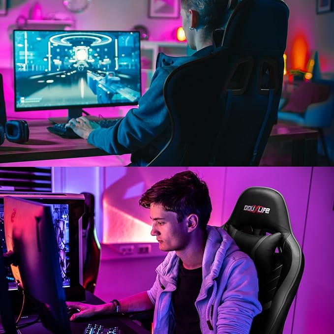 Douxlife 7-Point Massage Gaming Chair, 175° Gaming Recliner with Footrest Ergonomic Computer Office Chair High Back Video Game Chair with Lumbar Support, Upgraded Versio Grey