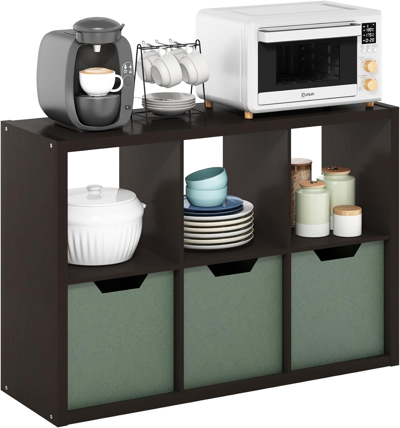 Furinno Cubicle Open Back Decorative Cube Storage Organizer, 6-Cube, Black Dark Oak