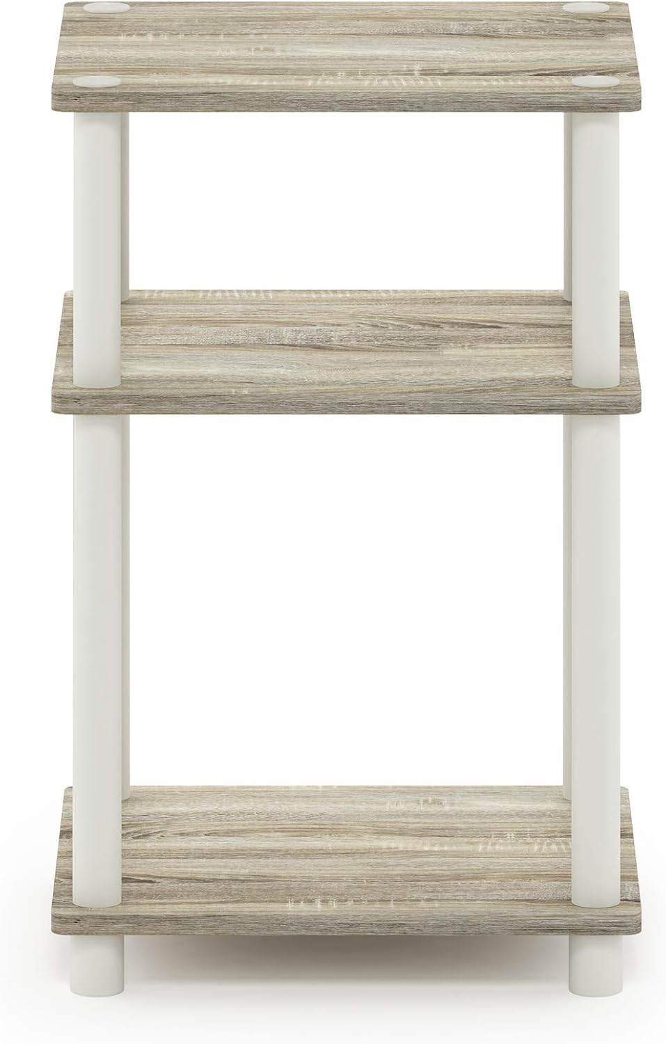 Furinno Just 3-Tier Turn-N-Tube End Table / Side Table / Night Stand / Bedside Table with Plastic Poles, 1-Pack, Sonoma Oak/White