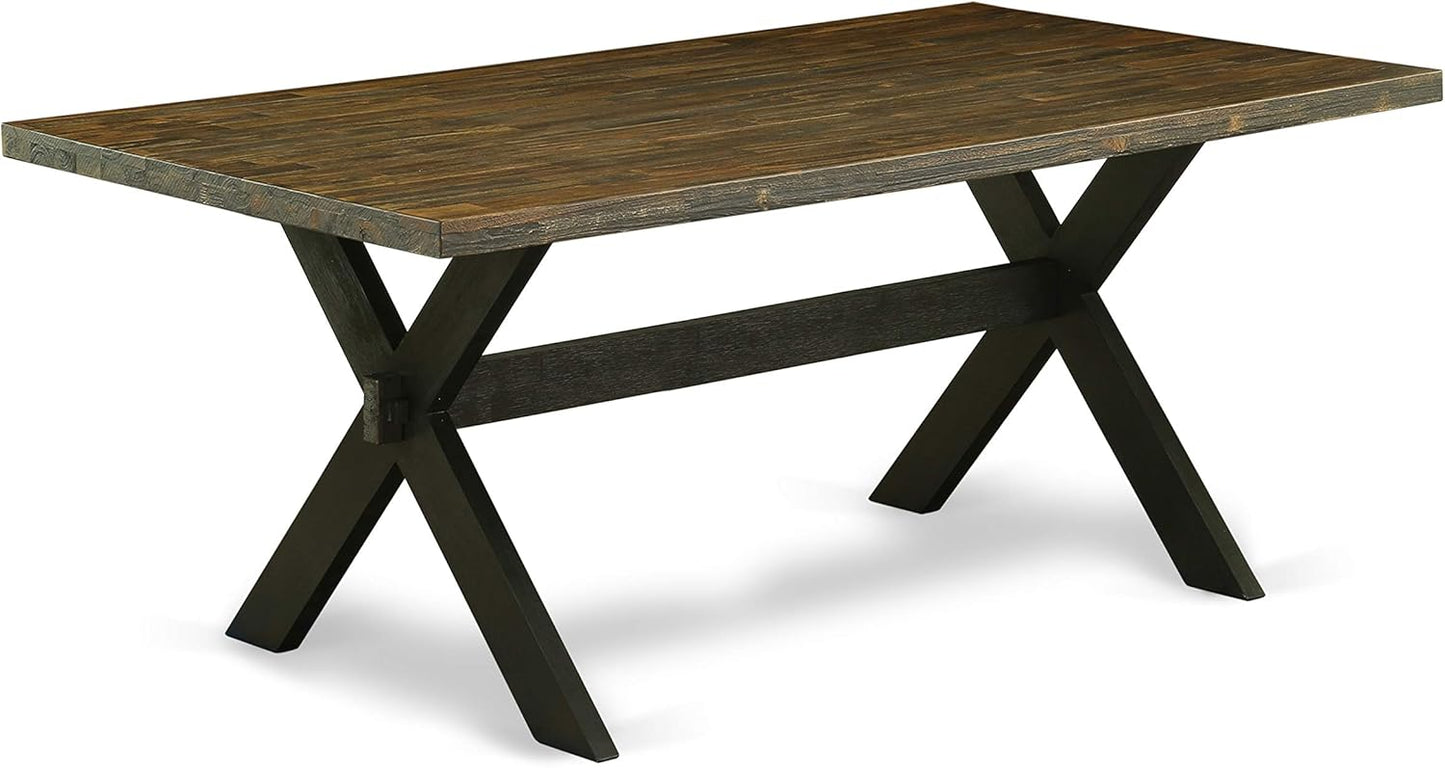 East West Furniture X677MZ650-7 7 Piece Kitchen Table & Chairs Set Consist of a Rectangle Dining Table with X-Legs and 6 Dark Gotham Grey Linen Fabric Parson Chairs, 40x72 Inch, Multi-Color