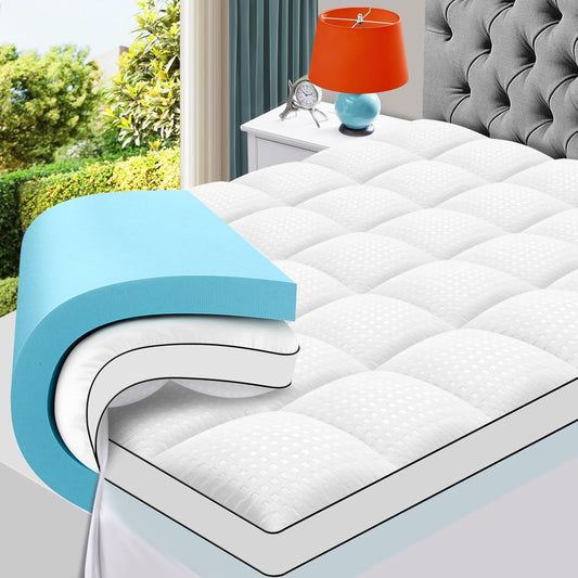 MASVIS Twin XL Size Dual Layer 4 Inch Memory Foam Mattress Topper, 2 Inch Gel Memory Foam and 2 Inch Cooling Pillow Top Mattress Pad Cover for Back Pain, Medium Support