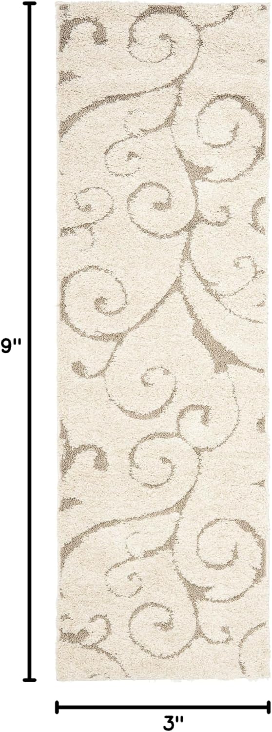 SAFAVIEH Florida Shag Collection Runner Rug - 2'3" x 9', Cream & Beige, Scroll Design, Non-Shedding & Easy Care, 1.2-inch Thick Ideal for High Traffic Areas in Living Room, Bedroom (SG455-1113)