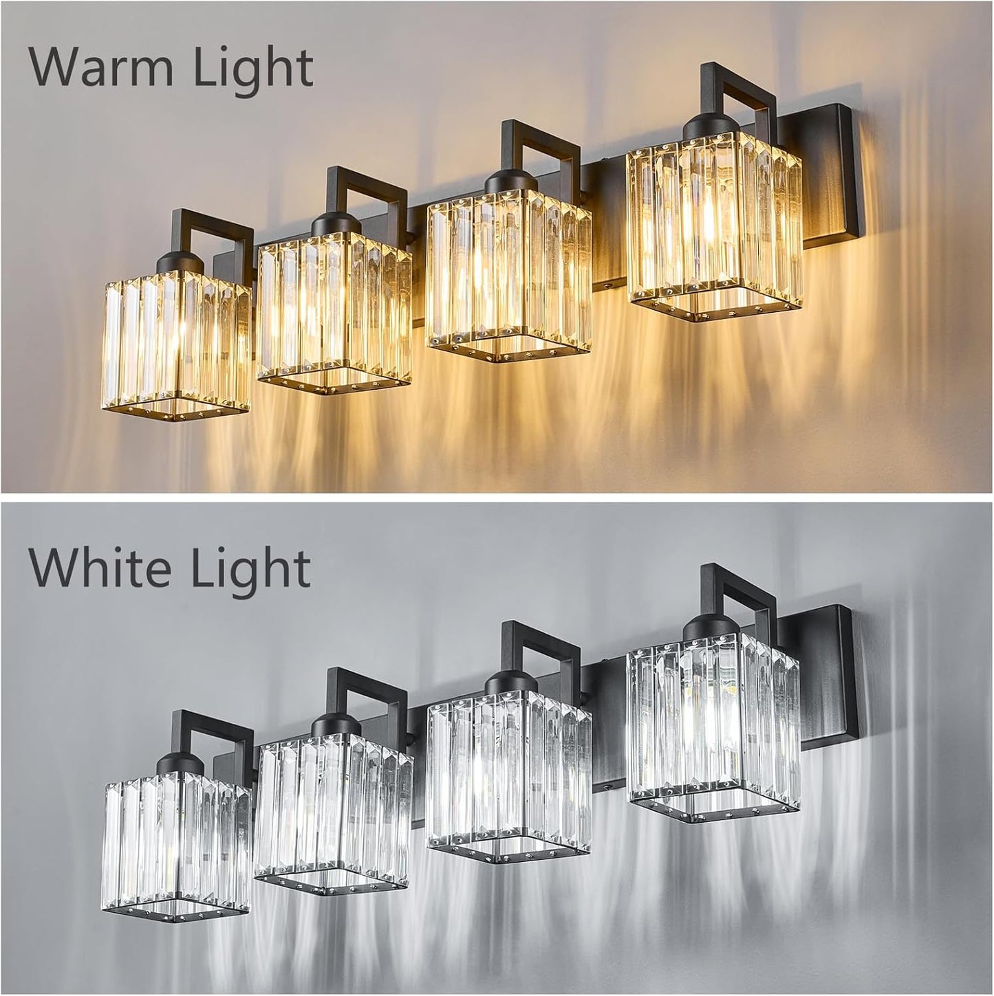 Modern Crystal Bathroom Vanity Light 4-Lights Black Modern Crystal Wall Lamp Bathroom Modern Crystal Vanity Lighting