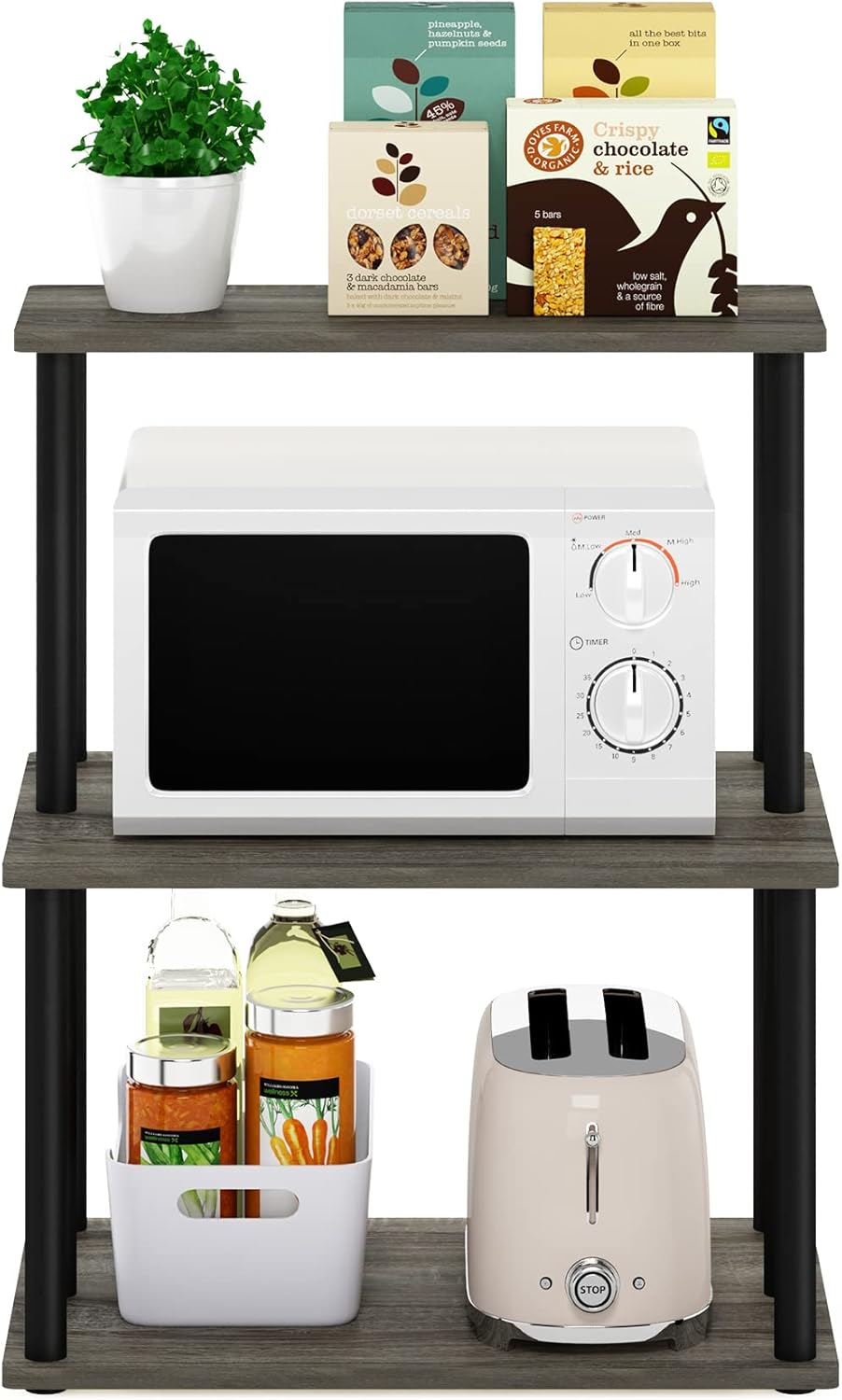 Furinno Turn-N-Tube 3-Tier Toolless Kitchen Storage Shelf, French Oak Grey/Black